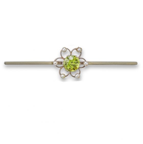 Edwardian Peridot and Pearl Brooch