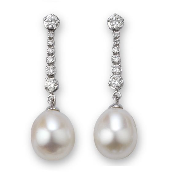 Pearl and Diamond Drop Earrings