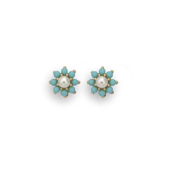 Turquoise and Pearl Cluster Earrings