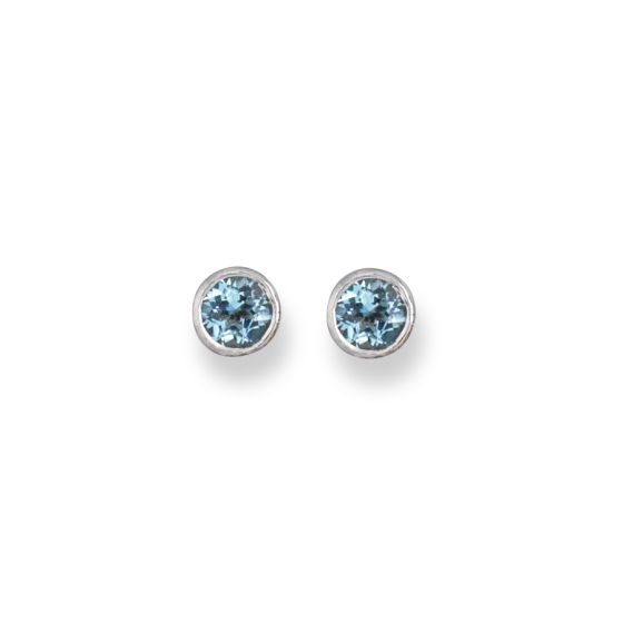 A pair of rub over set round aquamarine stud earrings 9ct white gold - 00024118 | Heming Diamond Jewellers | London