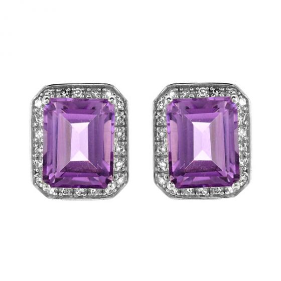 Amethyst and Diamond Cluster Earrings - 00018509 | Heming Diamond Jewellers | London