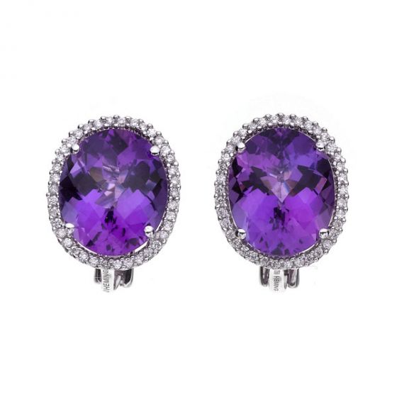 Amethyst And Diamond Cluster Earrings - 00021612 | Heming Diamond Jewellers | London