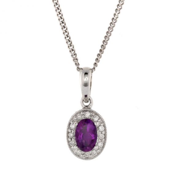 Amethyst And Diamond Cluster Pendant - 01017609 | Heming Diamond Jewellers | London