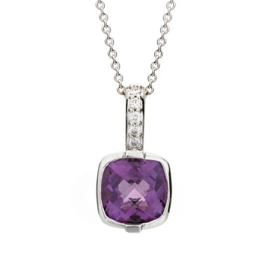 Amethyst and Diamond Pendant - 00020829 | Heming Diamond Jewellers | London