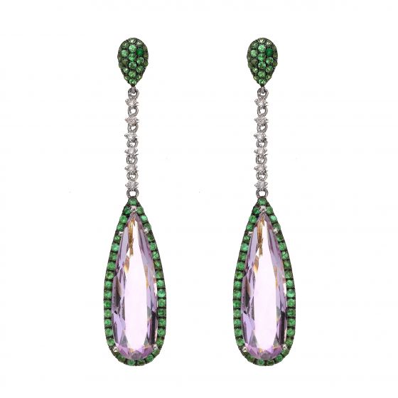 Amethyst & Tsavorite Earrings - 00022560 | Heming Diamond Jewellers | London