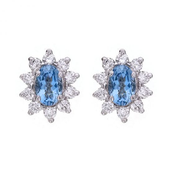 Aquamarine and Diamond Clusters - 00019749 | Heming Diamond Jewellers | London