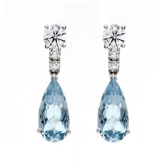 Aquamarine and Diamond Drop Earrrings - 02018733 | Heming Diamond Jewellers | London