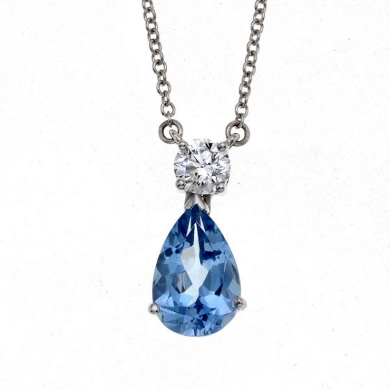 Aquamarine and Diamond Pendant - 00019226 | Heming Diamond Jewellers | London