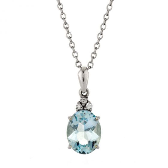 Aquamarine and Diamond Pendant - 01017615 | Heming Diamond Jewellers | London