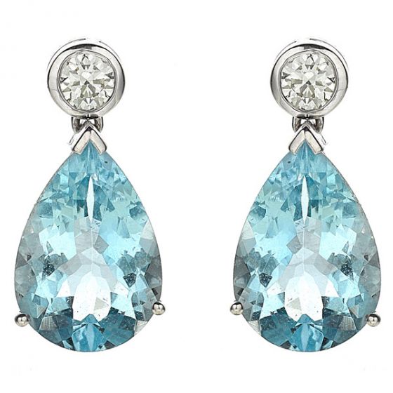 Aquamarine & Diamond Drop Earrings - 02020286 | Heming Diamond Jewellers | London