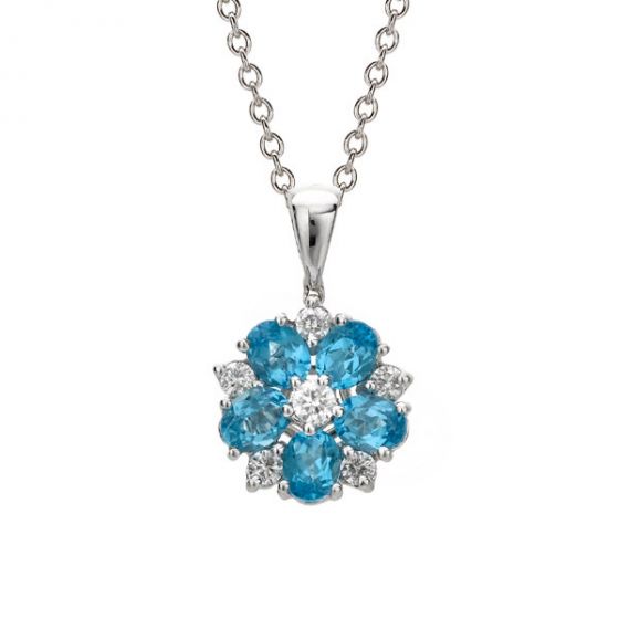 Blue Topaz and Diamond Cluster Pendant - 00020977 | Heming Diamond Jewellers | London