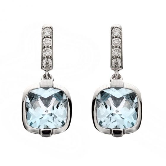 Blue Topaz and Diamond Drop Earrings - 00020834 | Heming Diamond Jewellers | London