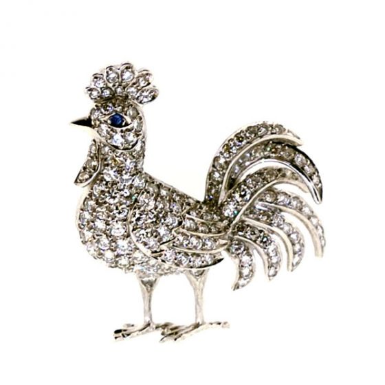 Diamond Cockerel Brooch - 01013251 | Heming Diamond Jewellers | London