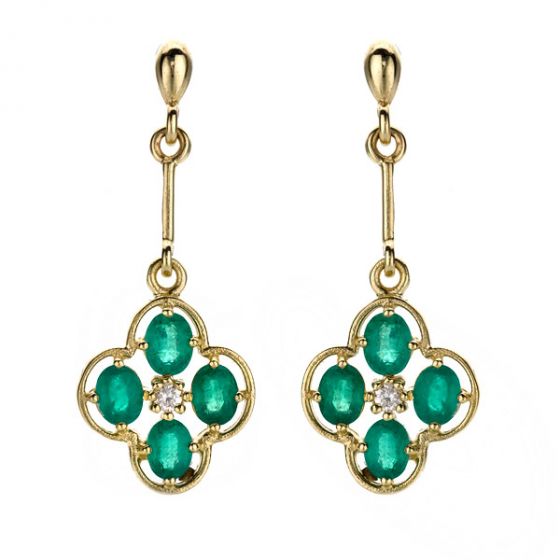 Emerald and Diamond Drop Earrings - 00020966 | Heming Diamond Jewellers | London