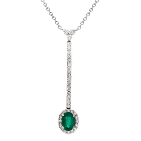 Emerald and Diamond Drop Necklace - 00021046 | Heming Diamond Jewellers | London