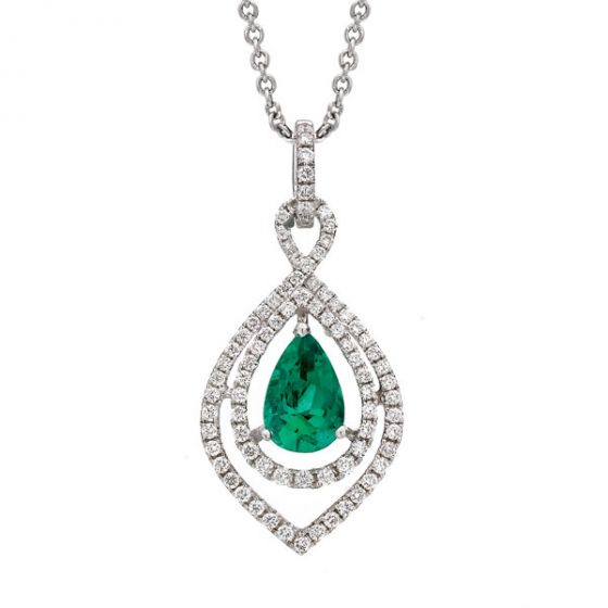 Emerald and Diamond Drop Pendant - 00019716 | Heming Diamond Jewellers | London