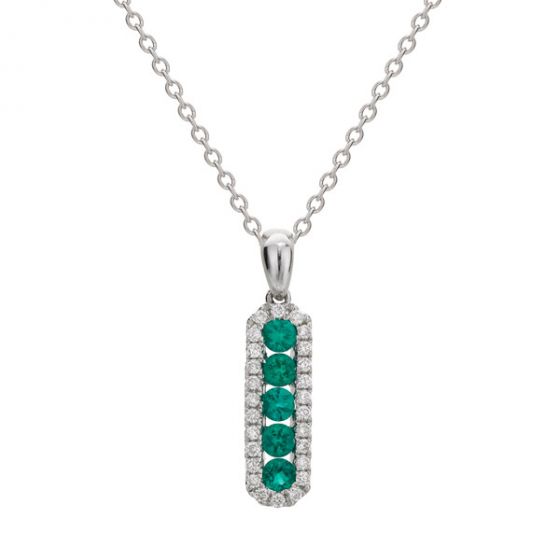 Emerald and Diamond Drop Pendant - 00021049 | Heming Diamond Jewellers | London