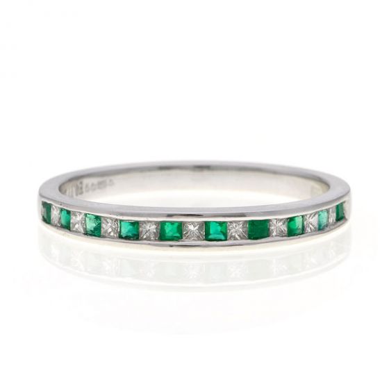 Emerald & Diamond Half Eternity Ring - 00019764 | Heming Diamond Jewellers | London