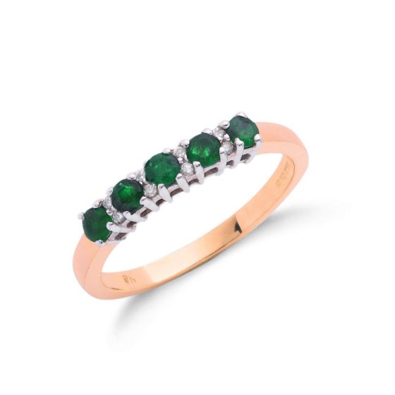 Emerald & Diamond Half Eternity Ring - 00021464 | Heming Diamond Jewellers | London