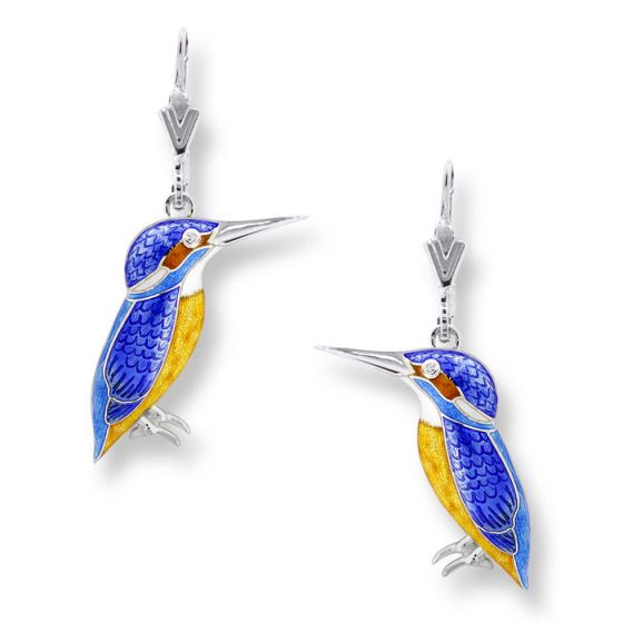 Enamel and Diamond Kingfisher Drop Earrings - 00021564 | Heming Diamond Jewellers | London