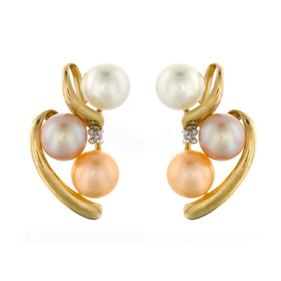 Multi Colour Pearl and Diamond Earrings - 00019999 | Heming Diamond Jewellers | London