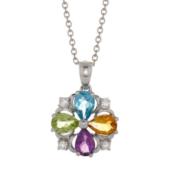 Multi Gem and Diamond Pendant - 00020016 | Heming Diamond Jewellers | London