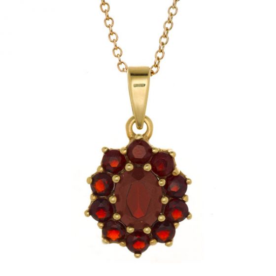 Oval Garnet Cluster Pendant - 00020013 | Heming Diamond Jewellers | London