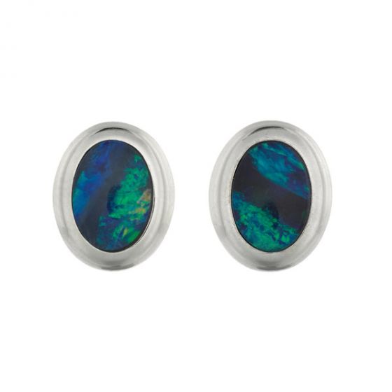 Oval Opal Doublet Studs - 00018841 | Heming Diamond Jewellers | London