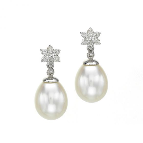 Pearl and Diamond Drop Earrings - 00021482 | Heming Diamond Jewellers | London