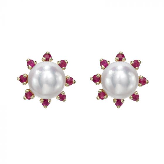 Pearl and Ruby Earrings - 00022216 | Heming Diamond Jewellers | London