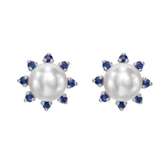 Pearl and Sapphire Earrings - 00022215 | Heming Diamond Jewellers | London