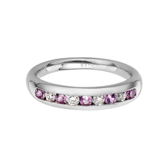 Pink Sapphire and Diamond Half Eternity Ring - 00018731 | Heming Diamond Jewellers | London