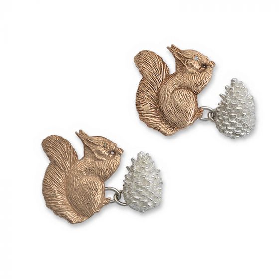 RED SQUIRREL &  FIR CONE CUFFLINKS - 00021988 | Heming Diamond Jewellers | London