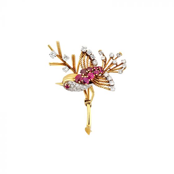 Ruby and Diamond Bird Brooch - 02020752 | Heming Diamond Jewellers | London