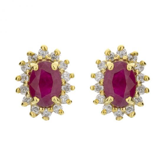 Ruby and Diamond Cluster Earriings - 00021070 | Heming Diamond Jewellers | London