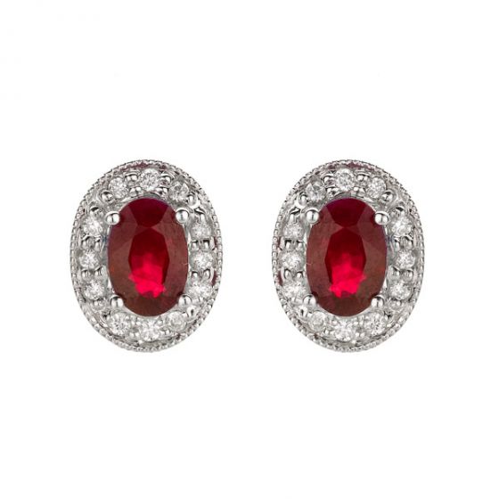 Ruby and Diamond Cluster Earrings - 00020945 | Heming Diamond Jewellers | London