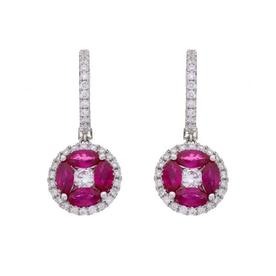 Ruby and Diamond Drop Earrings - 00019739 | Heming Diamond Jewellers | London