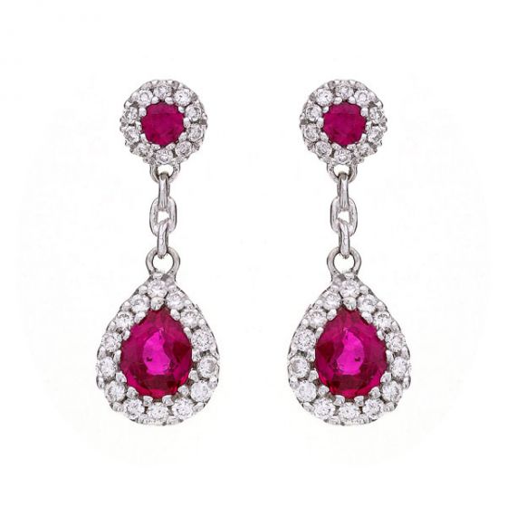 Ruby and Diamond Drop Earrings - 02018792 | Heming Diamond Jewellers | London