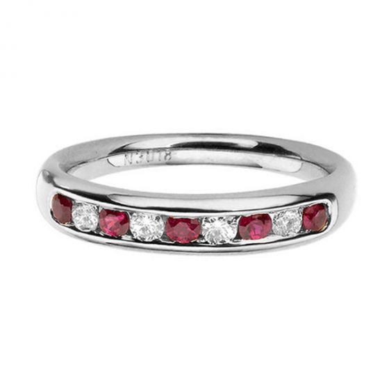 Ruby and Diamond Half Eternity Ring - 00018694 | Heming Diamond Jewellers | London