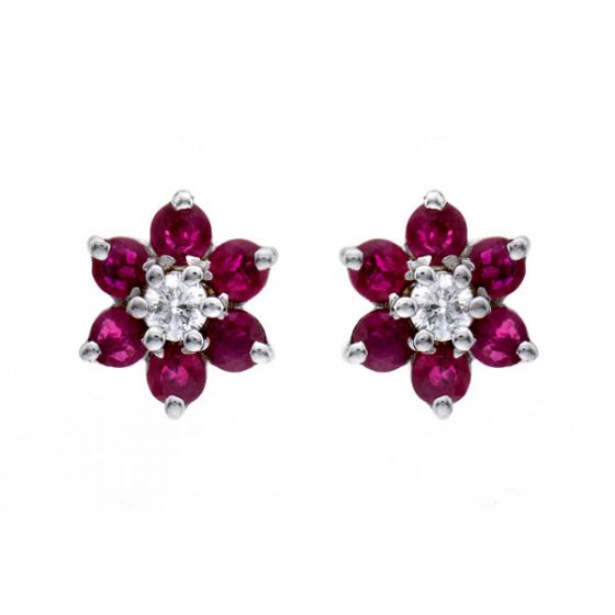 Ruby Cluster Earrings - 00018757 | Heming Diamond Jewellers | London