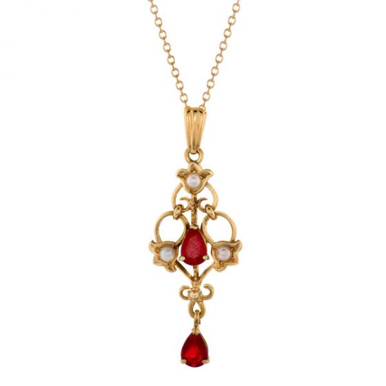 Ruby & Cultured Pearl Drop Pendant - 01017651 | Heming Diamond Jewellers | London