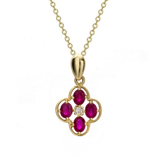 Ruby & Diamond Cluster Pendant - 00020975 | Heming Diamond Jewellers | London