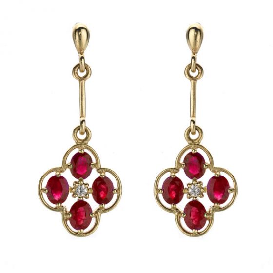 Ruby & Diamond Drop Earrings - 00020949 | Heming Diamond Jewellers | London