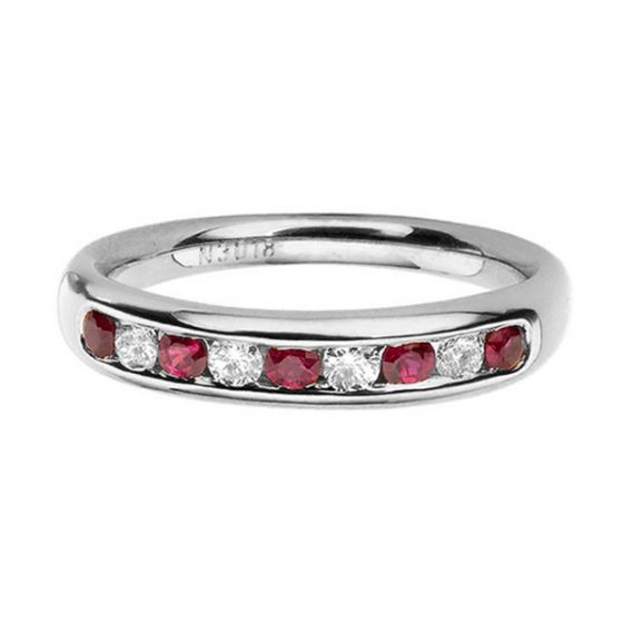 Ruby & Diamond Half Eternity Ring - 00018693 | Heming Diamond Jewellers | London