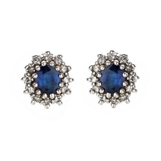 Sapphire and Diamond Cluster Earrings - 00020990 | Heming Diamond Jewellers | London