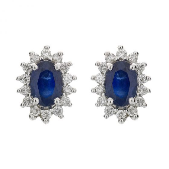 Sapphire and Diamond Cluster Earrings - 00021067 | Heming Diamond Jewellers | London