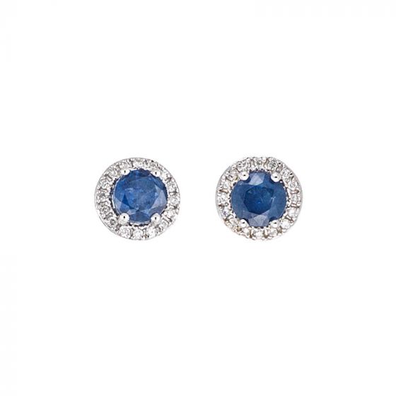 Sapphire and Diamond Cluster Earrings - 00022707 | Heming Diamond Jewellers | London