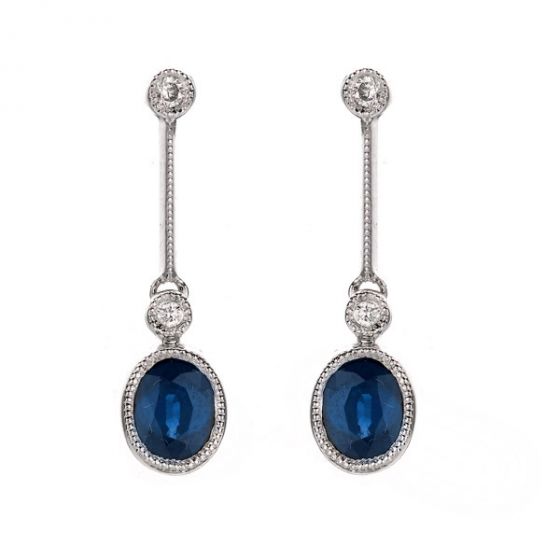 Sapphire and Diamond Drop Earrings - 00020991 | Heming Diamond Jewellers | London