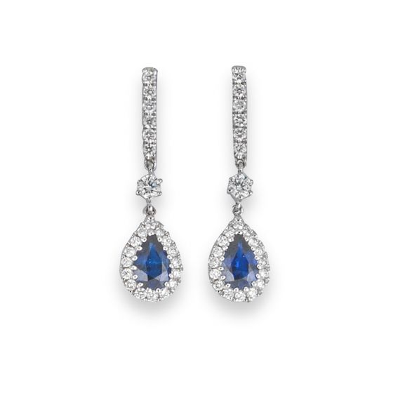 Sapphire and Diamond Drop Earrings - 00021974 | Heming Diamond Jewellers | London