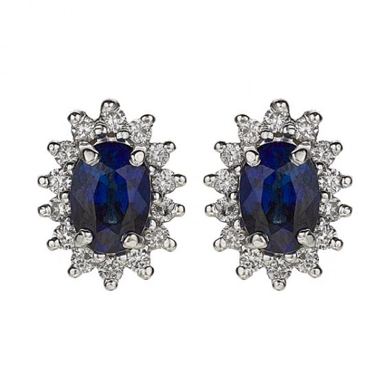 Sapphire & Diamond Cluster Earrings - 00021130 | Heming Diamond Jewellers | London